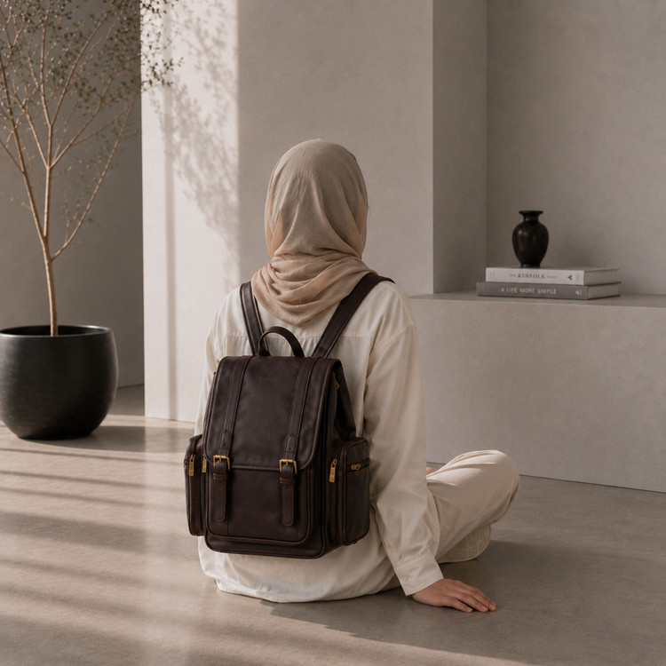 کوله پشتی چرم زنانه مدل بهار - رنگ قهوه ای سوخته