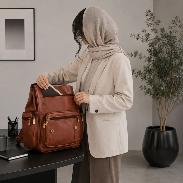 کوله پشتی چرم زنانه مدل بهار - رنگ قهوه ای روشن