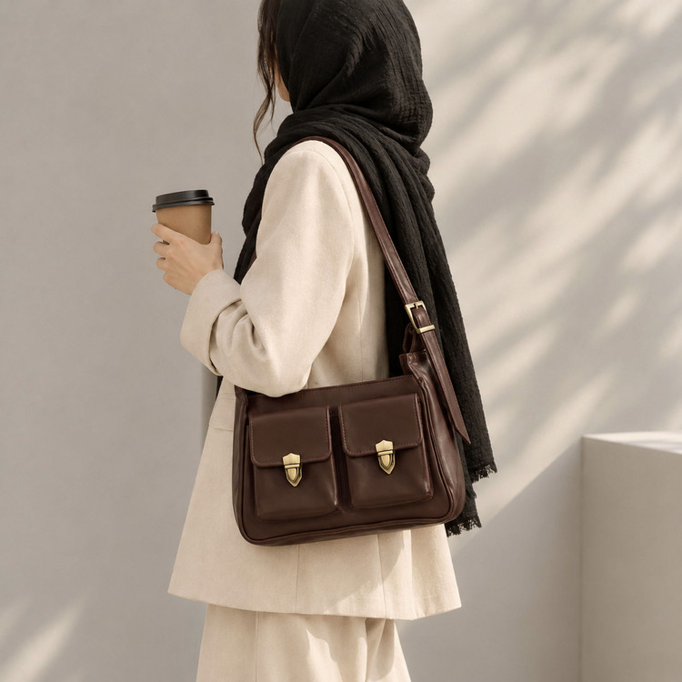کیف دوشی چرم زنانه مدل ساوین - رنگ قهوه ای