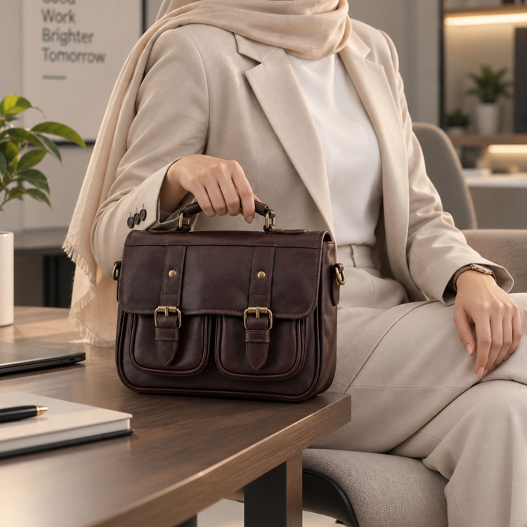 کیف دوشی چرم زنانه مدل مرسده - رنگ قهوه ای سوخته