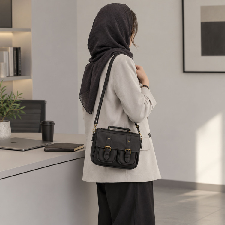 کیف دوشی چرم زنانه مدل مرسده - رنگ مشکی
